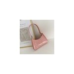 Sac d'�paule f�minin d'�t� en cuir pu � fermeture �clair et motif crocodile, rose