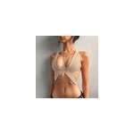 Sexy creux bikini femme crochet papillon top dos nu, beige