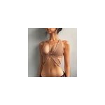 Sexy creux bikini femme crochet papillon top dos nu, marron