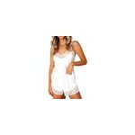 Sexy ensemble de pyjamas pour femmes, col v, satin et dentelle, avec hauts et shorts, blanc / m