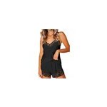 Sexy ensemble de pyjamas pour femmes, col v, satin et dentelle, avec hauts et shorts, noir / m