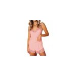 Sexy ensemble de pyjamas pour femmes, col v, satin et dentelle, avec hauts et shorts, rose / m