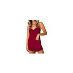 Sexy ensemble de pyjamas pour femmes, col v, satin et dentelle, avec hauts et shorts, rouge / m