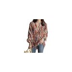 T - shirt bohme  manches longues avec cordon de serrage, col en v, imprim floral, pour femmes, orange ...