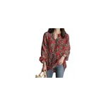 T - shirt bohme  manches longues avec cordon de serrage, col en v, imprim floral, pour femmes, rouge ...