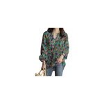 T - shirt bohme  manches longues avec cordon de serrage, col en v, imprim floral, pour femmes, vert ...
