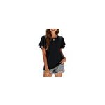 T - shirt d'été à manches courtes, décontracté, à col rond et à volants, pour femmes. , noir / m T - shirt d'été à manches courtes, décontracté, à col rond et à volants, pour femmes. , noir / m