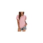 T - shirt d't  manches courtes, dcontract,  col rond et  volants, pour femmes. , rose / m