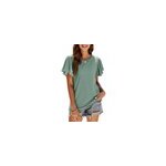 T - shirt d't  manches courtes, dcontract,  col rond et  volants, pour femmes. , vert / m