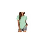 T - shirt d't  manches courtes, dcontract,  col rond et  volants, pour femmes. , vert menthe / ...