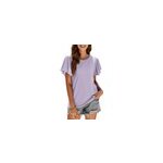 T - shirt d't  manches courtes, dcontract,  col rond et  volants, pour femmes. , violet / m