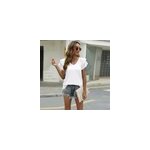 T - shirt d't solide  col en v et  manches  double volants, sans manches, blanc / m