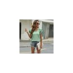 T - shirt d'été solide à col en v et à manches à double volants, sans manches, vert clair / l T - shirt d'été solide à col en v et à manches à double volants, sans manches, vert clair / l