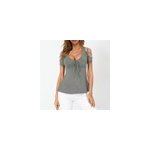 T - shirt  manches courtes avec col en v, n ud et bretelles croises pour femme, gris / m