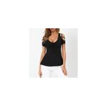 T - shirt  manches courtes avec col en v, n ud et bretelles croises pour femme, noir / m