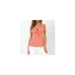 T - shirt  manches courtes avec col en v, n ud et bretelles croises pour femme, rose / m