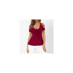 T - shirt  manches courtes avec col en v, n ud et bretelles croises pour femme, rouge / m