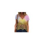 T - shirt  manches courtes imprim col v color pour femmes en t, style a / m