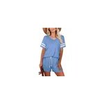 T - shirt à manches courtes rayé et short d'été pour femme, ensemble de 2 pièces, bleu / m T - shirt à manches courtes rayé et short d'été pour femme, ensemble de 2 pièces, bleu / m