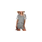 T - shirt  manches courtes ray et short d't pour femme, ensemble de 2 pices, gris / m