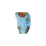T - shirt mode d�contract� � manches 3 / 4 imprim� tournesol pour femmes � col rond, bleu / m