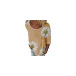 T - shirt mode dcontract  manches 3 / 4 imprim tournesol pour femmes  col rond, kaki / m