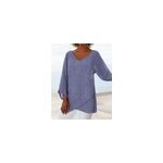 Tops col v crois manches longues  ourlet irrgulier pour femmes, bleu / m