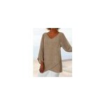 Tops col v croisé manches longues à ourlet irrégulier pour femmes, kaki / m Tops col v croisé manches longues à ourlet irrégulier pour femmes, kaki / m