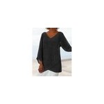 Tops col v croisé manches longues à ourlet irrégulier pour femmes, noir / m Tops col v croisé manches longues à ourlet irrégulier pour femmes, noir / m
