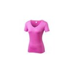 Tops de fitness yoga � manches courtes, col v, couleur unie, pour femmes, rouge rose / m