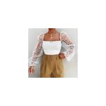 Top à manches bouffantes sexy pour femmes, imprimé à pois et à col carré, blanc / m Top à manches bouffantes sexy pour femmes, imprimé à pois et à col carré, blanc / m