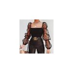 Top à manches bouffantes sexy pour femmes, imprimé à pois et à col carré, noir / m Top à manches bouffantes sexy pour femmes, imprimé à pois et à col carré, noir / m