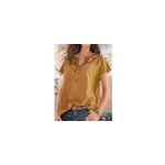 Tops � manches courtes avec col en v et broderie florale pour femmes, style boh�me, jaune / m