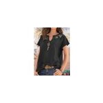 Tops  manches courtes avec col en v et broderie florale pour femmes, style bohme, noir / m