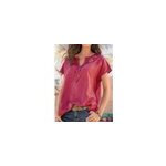 Tops � manches courtes avec col en v et broderie florale pour femmes, style boh�me, rouge / m