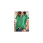 Tops  manches courtes avec col en v et broderie florale pour femmes, style bohme, vert / m
