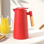 1. 0l - rouge - bouilloire a isolation thermique de grande capacit avec poigne en bois, bouteille d'eau ...
