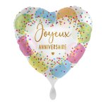 1 ballon d�coratif coeur  joyeux anniversaire  confetti en alu � gonfler h�lium env 43 cm