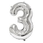 1 ballon g�ant f�te anniversaire argent chiffre 3 de 88 cm ref / balmcg03