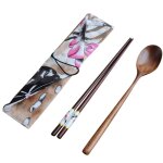 1 ensemble de baguettes en bois japonais, cuillre, vaisselle de table, voyage en plein air, vaisselle ...