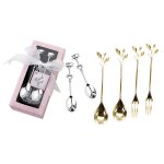 1 ensemble de souvenirs de mariage amour boisson th cuillre a caf & 4 pack vaisselle feuille d'or ...