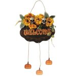1 plaque de porte welcome avec cr�nes et citrouilles 35 x 48cm ref / 22971 d�coration halloween