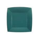 10 assiettes carton bio carrees 23cm bleu canard