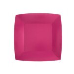 10 assiettes carton bio carrees 23cm rose fuchsia