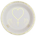10 assiettes communion carton 22. 5cm blanc or