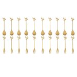 10 cuillres + 10 fourchettes en acier inoxydable, feuille de caf, cuillre a gteau, fourchette, cuillres ...
