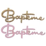 10 decorations bapteme bois 6x2cm or rose