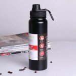 1000ml custom name - noir - bouteille de sport en acier inoxydable 1 litre, thermos a double couche d'isolatio ...