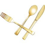 100pcs gold plastic silverware - ensemble de couverts en plastique dor� vaisselle jetable - 50 fourchettes ...