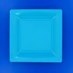 12 assiettes plates carres rutilisables 24cm bleu turquoise